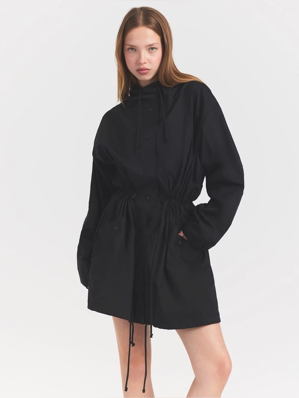 NWT Skims Woven Cotton Anorak oversized hooded zip up jacket onyx size medium